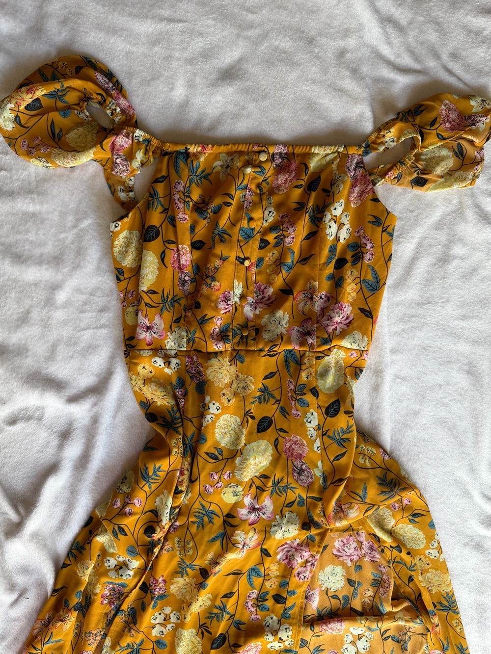 Mustard Yellow Floral Off-Shoulder Dress
